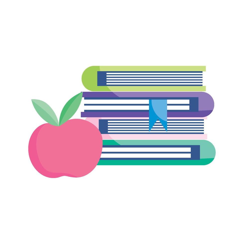 escuela, pila, de, libros, con, manzana, aislado, icono, diseño, fondo blanco vector