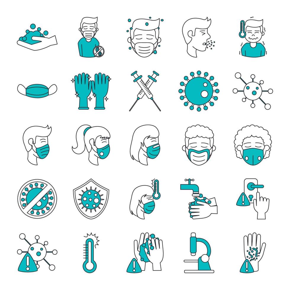 covid 19 coronavirus prevention spread outbreak disease pandemic icons set linear vector