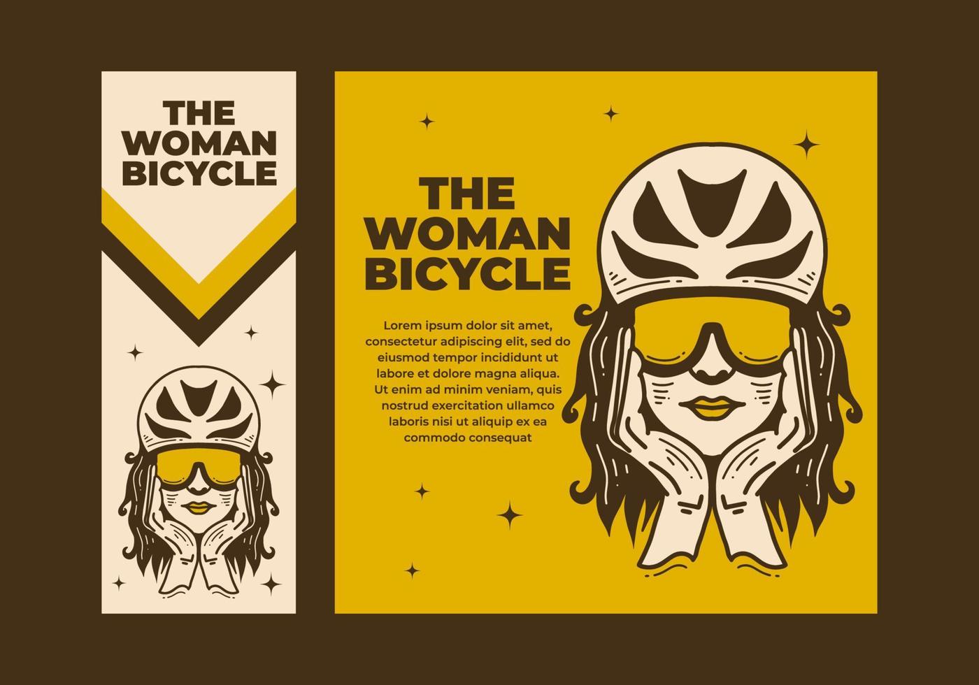 Vintage art illustration of a woman wearing bicycle helmet vector