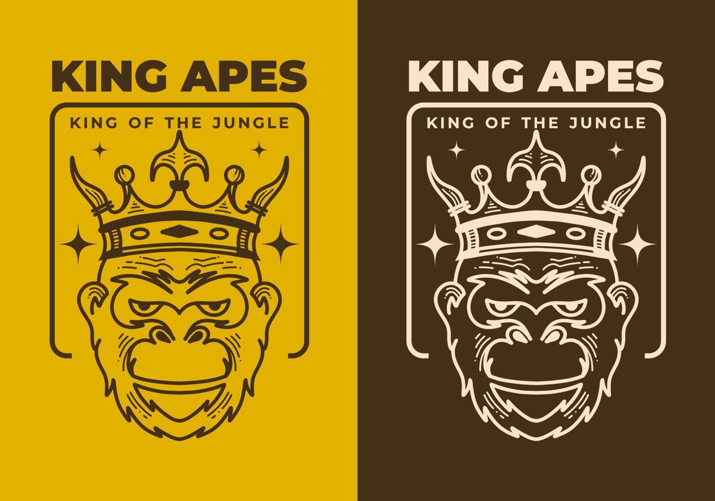 Vintage art illustration of a apes head wearing crown vector