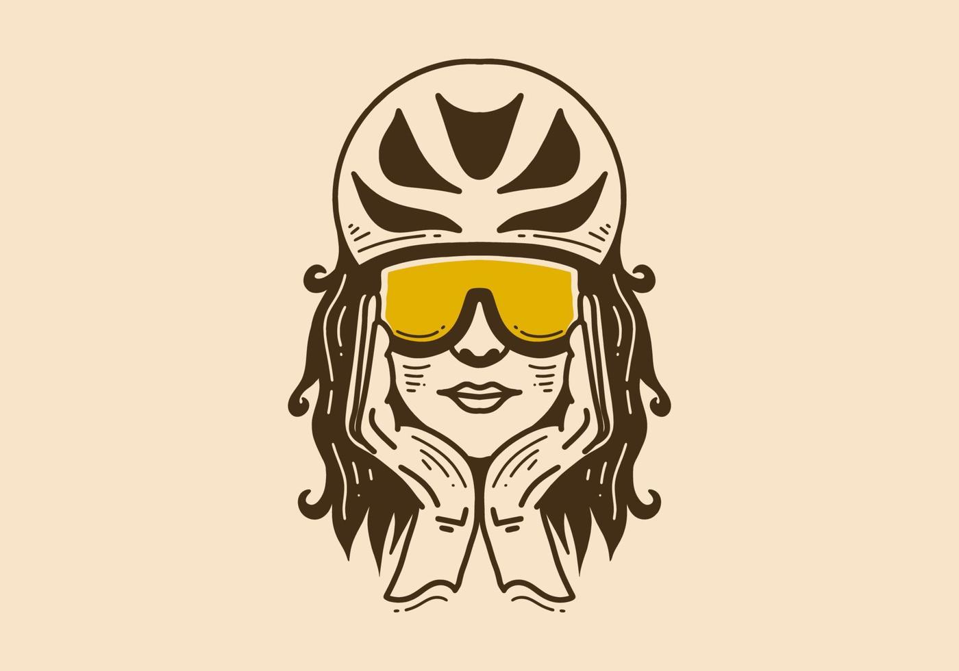 Vintage art illustration of a woman wearing bicycle helmet vector