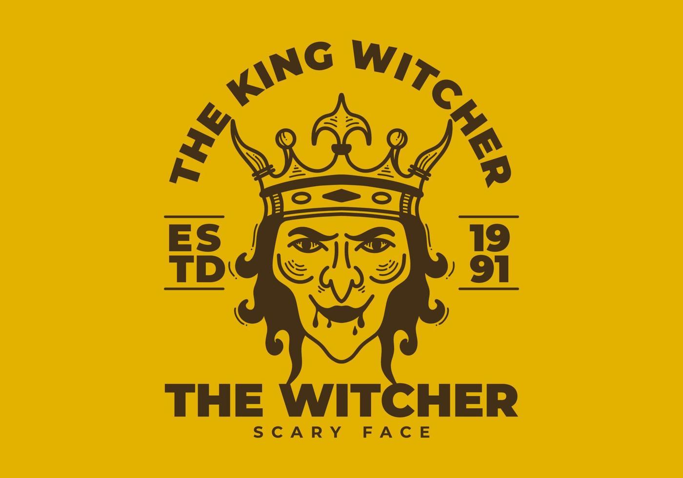 Vintage illustration of a witch wearing king crown vector