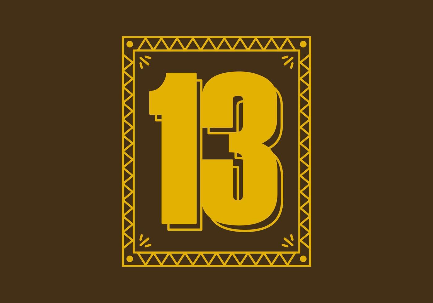 número 13 en marco de rectángulo retro vector