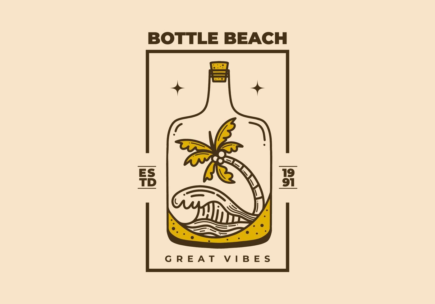 ilustración de arte vintage de una playa en la botella vector