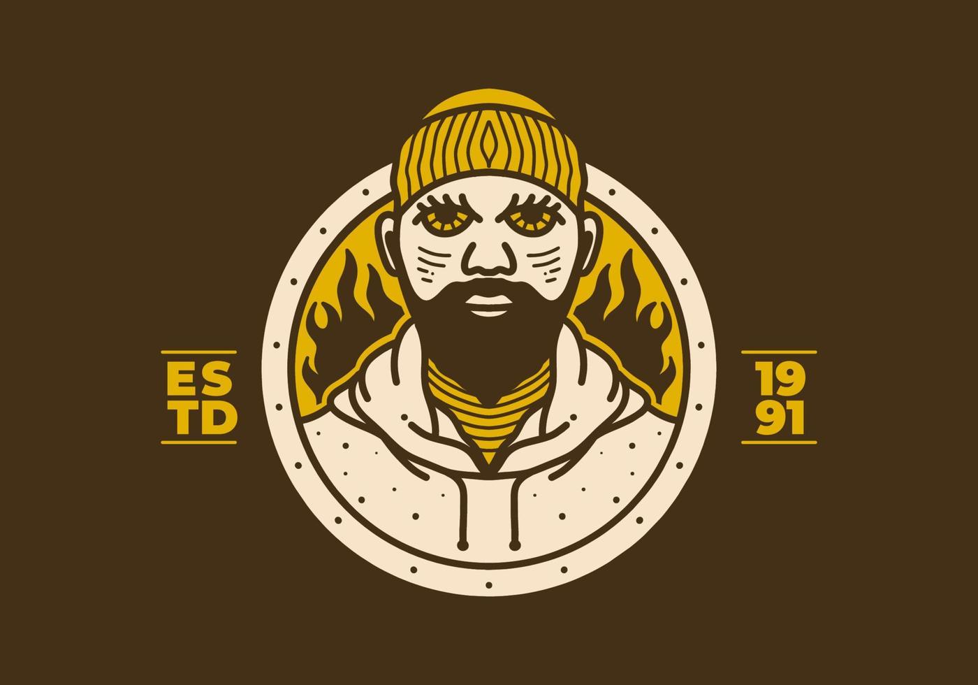 Vintage art illustration of a man wearing beanie vector