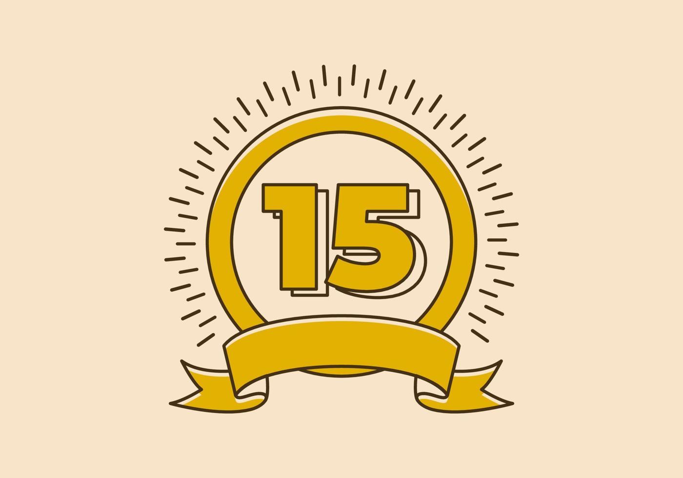 Vintage yellow circle badge with number 15 on it vector