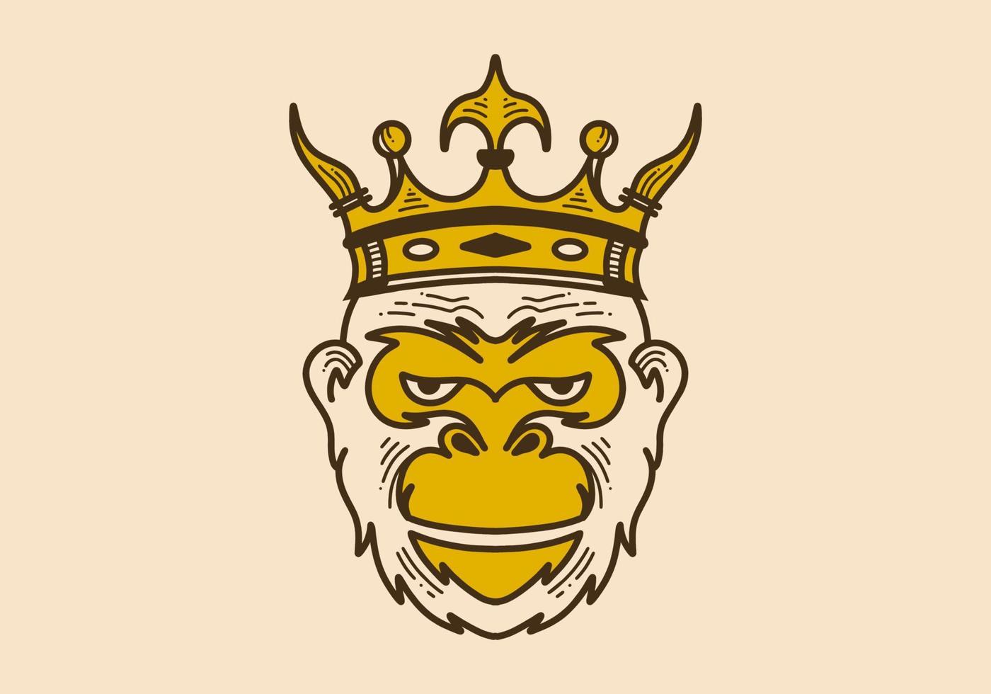 ilustración de arte vintage de una cabeza de simio con corona vector