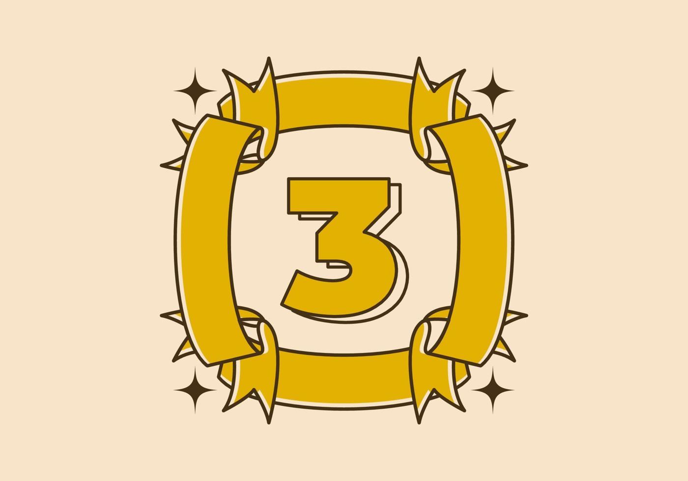 Retro frame illustration with number three in it vector