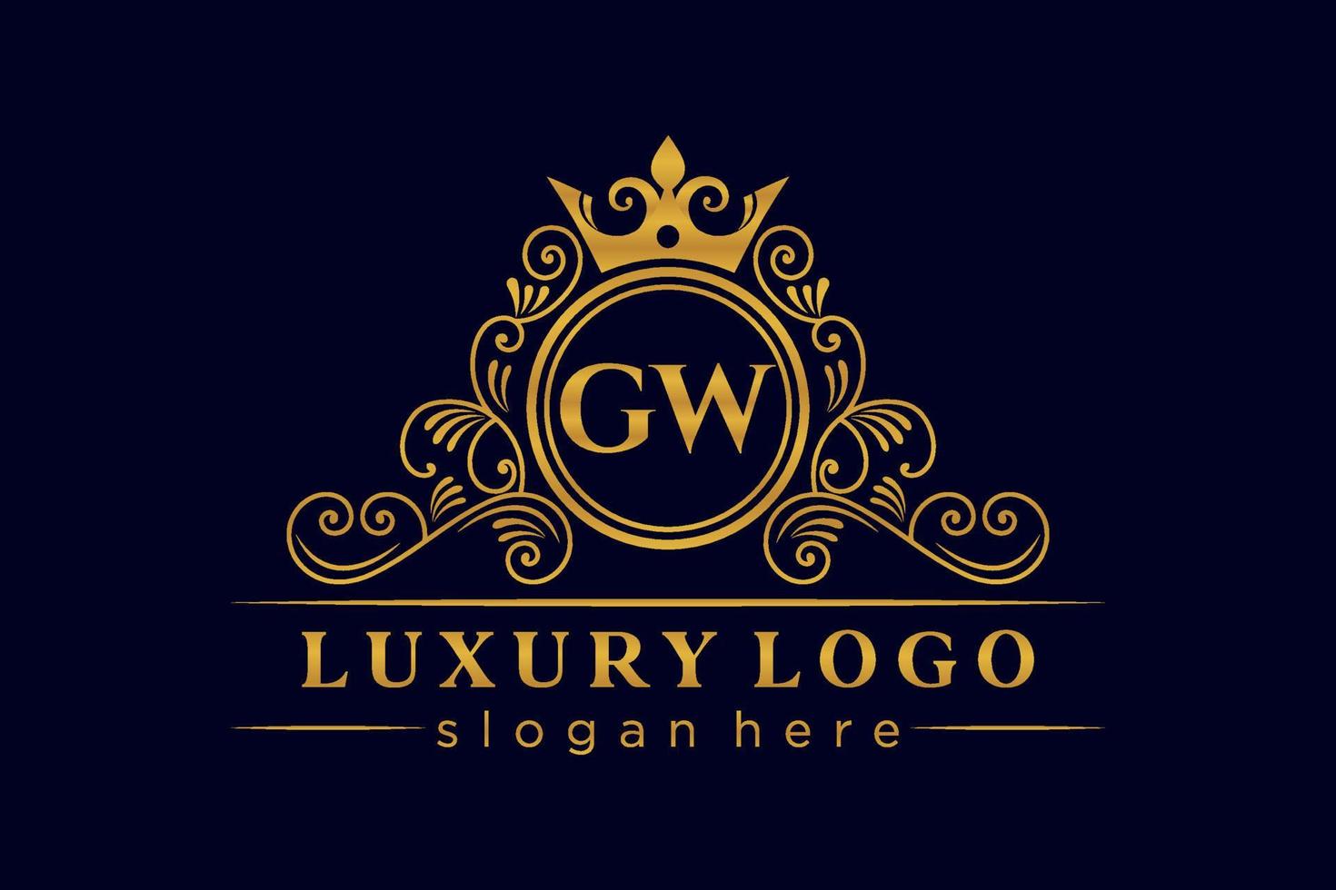 GW Initial Letter Gold calligraphic feminine floral hand drawn heraldic monogram antique vintage style luxury logo design Premium Vector