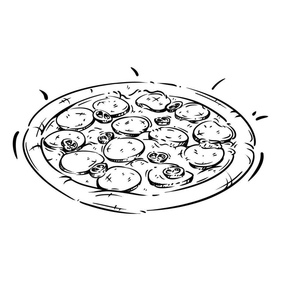 doodle pizza pepperoni vector