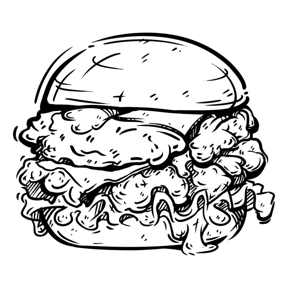 doodle beef burger vector