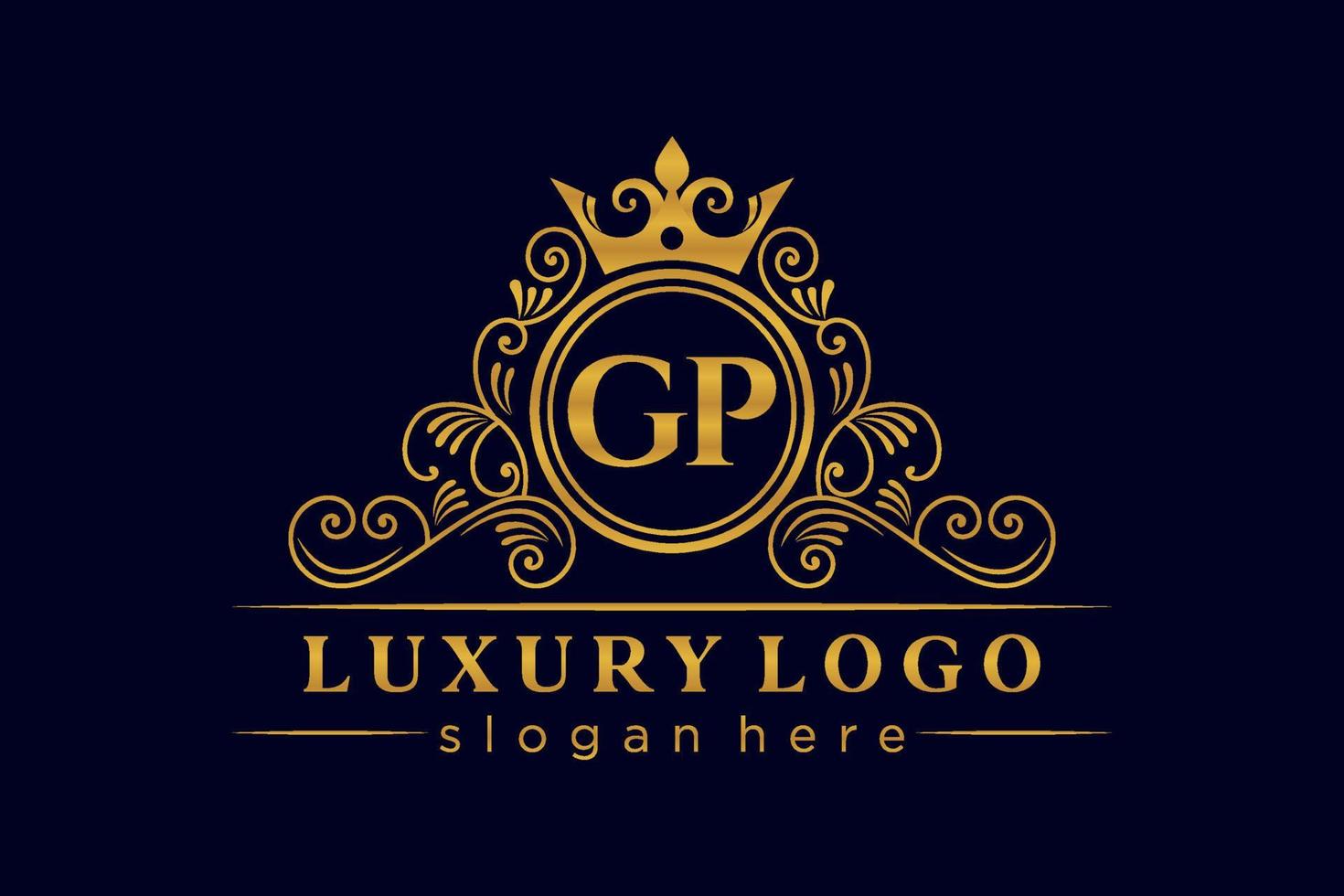 GP Initial Letter Gold calligraphic feminine floral hand drawn heraldic monogram antique vintage style luxury logo design Premium Vector