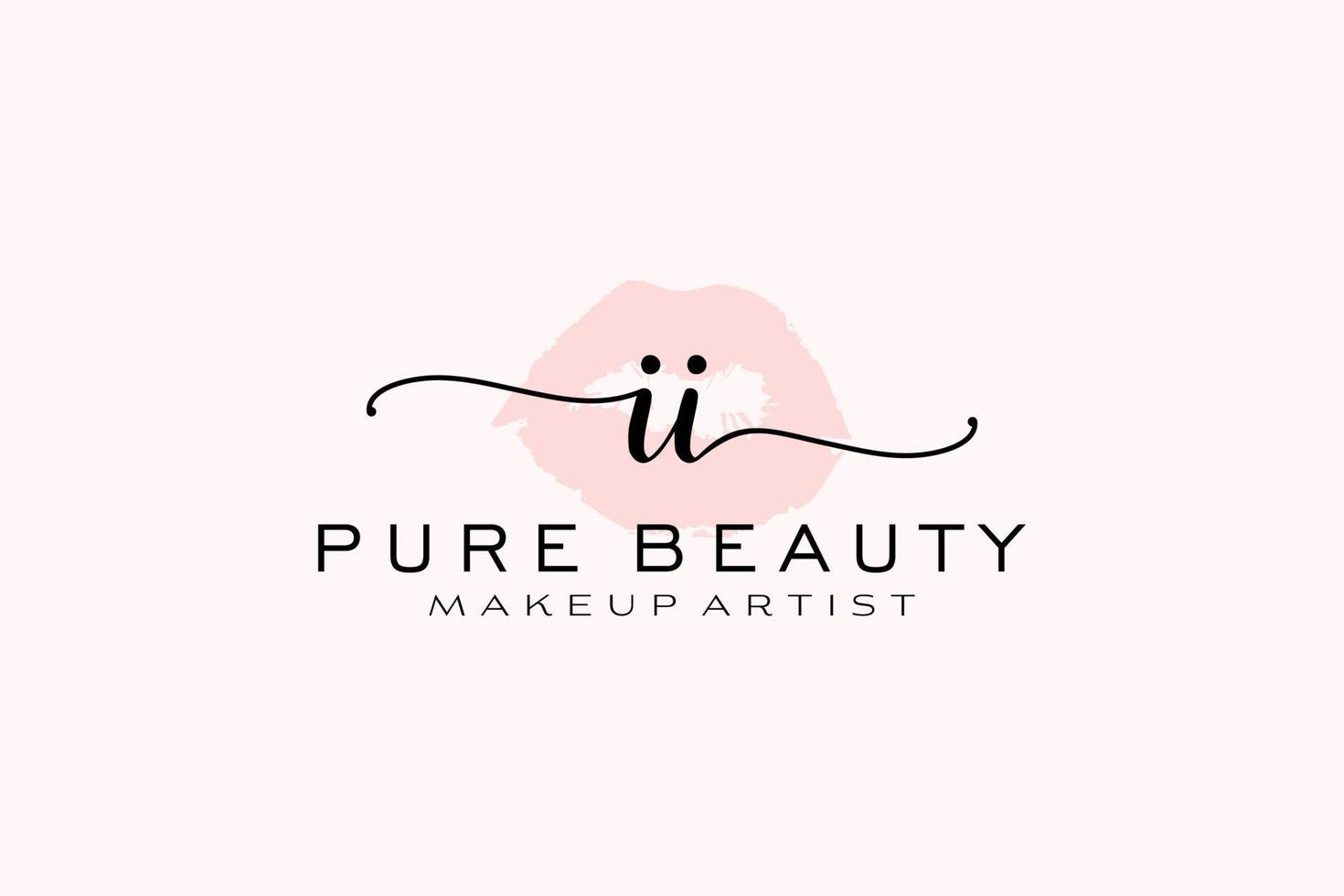 Initial II Watercolor Lips Premade Logo Design, Logo for Makeup Artist Business Branding, Blush Beauty Boutique Logo Design, Calligraphy Logo with creative template. vector