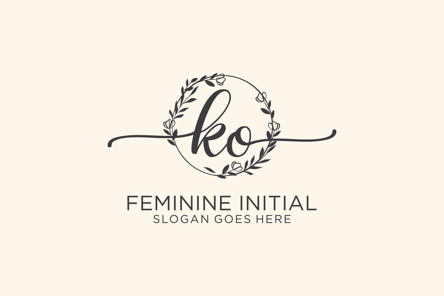 Initial KO beauty monogram and elegant logo design handwriting logo of initial signature, wedding, fashion, floral and botanical with creative template. vector