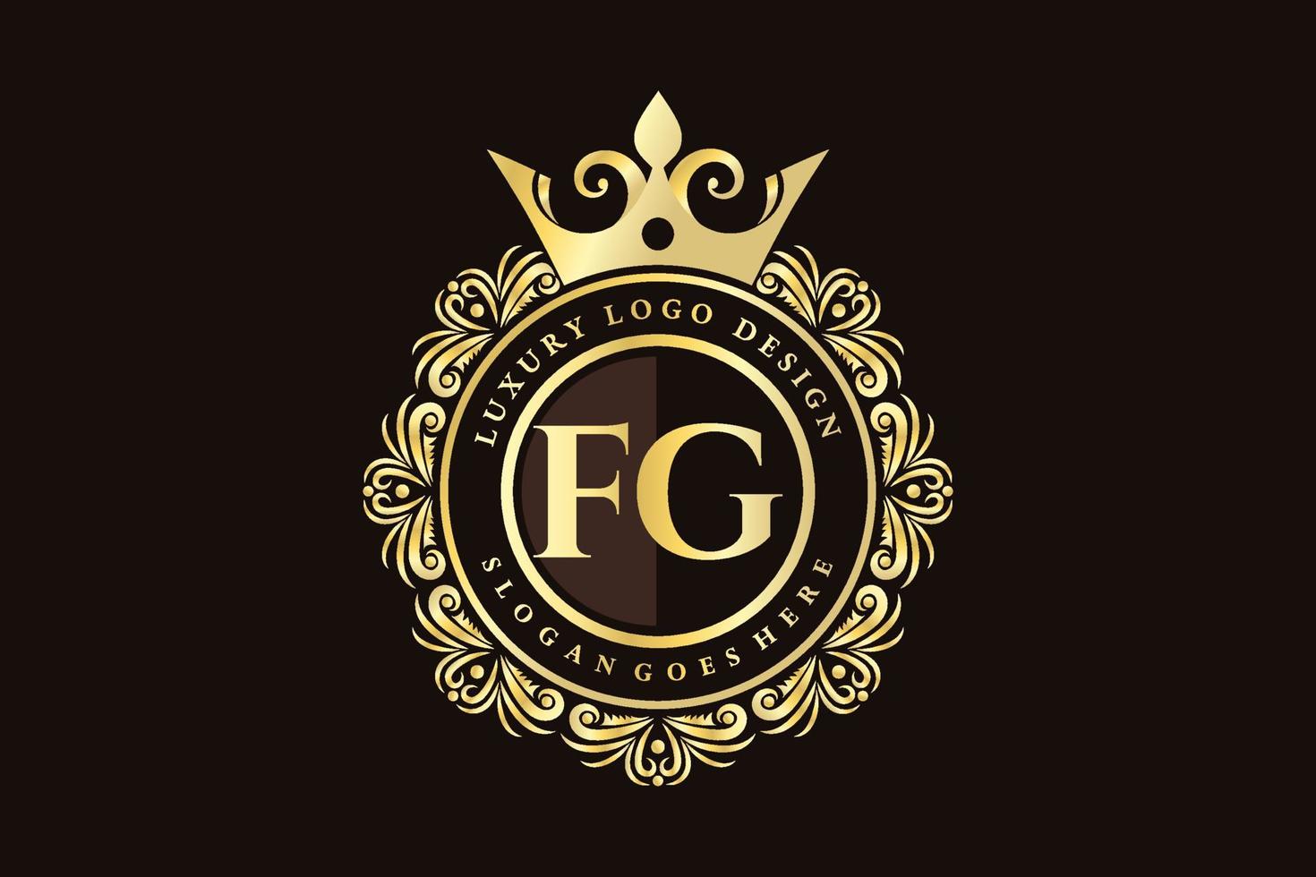 FG Initial Letter Gold calligraphic feminine floral hand drawn heraldic monogram antique vintage style luxury logo design Premium Vector