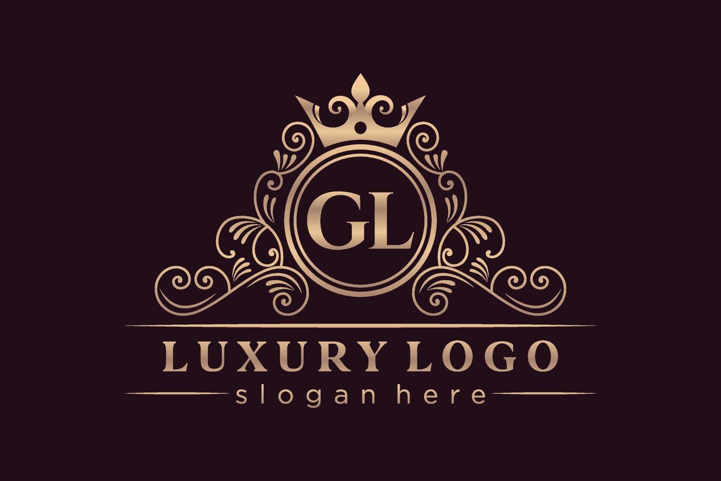 GL Initial Letter Gold calligraphic feminine floral hand drawn heraldic monogram antique vintage style luxury logo design Premium Vector