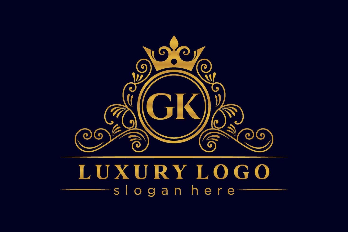 GK Initial Letter Gold calligraphic feminine floral hand drawn heraldic monogram antique vintage style luxury logo design Premium Vector