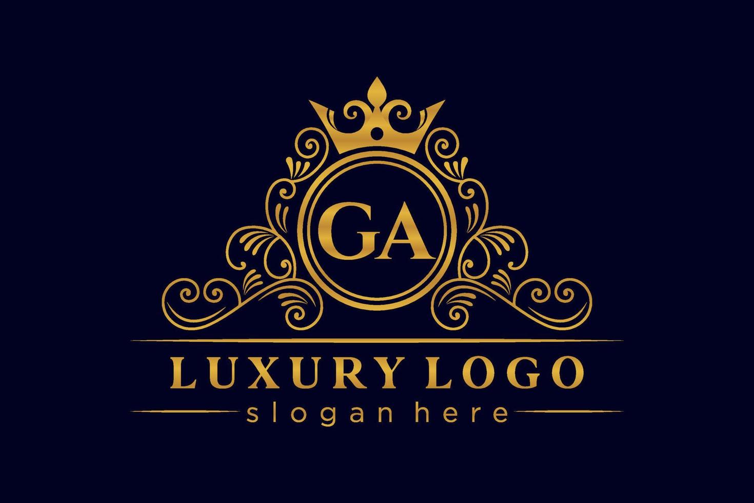 GA Initial Letter Gold calligraphic feminine floral hand drawn heraldic monogram antique vintage style luxury logo design Premium Vector