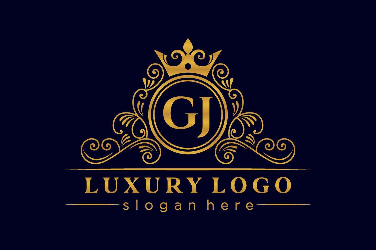 GJ Initial Letter Gold calligraphic feminine floral hand drawn heraldic monogram antique vintage style luxury logo design Premium Vector