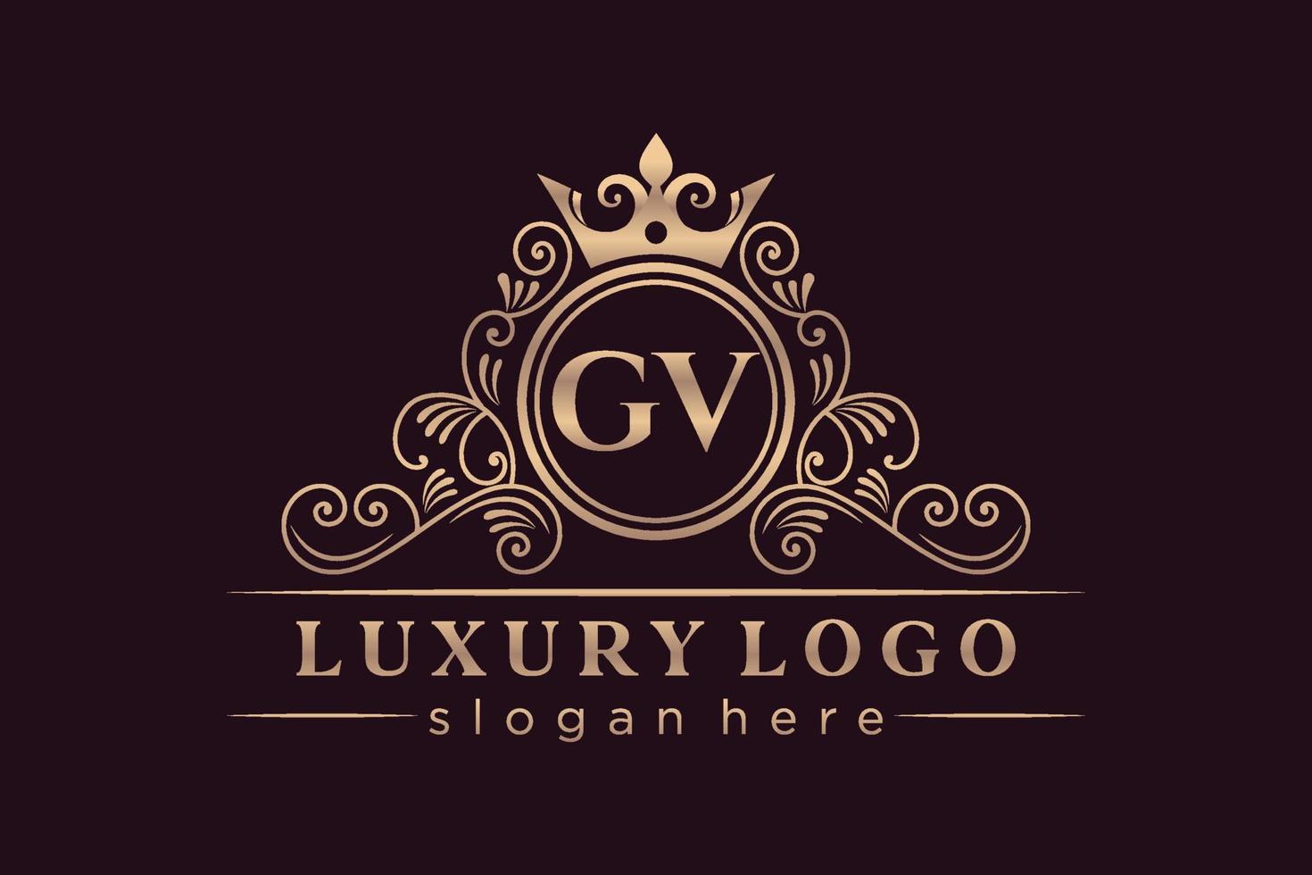 GV Initial Letter Gold calligraphic feminine floral hand drawn heraldic monogram antique vintage style luxury logo design Premium Vector