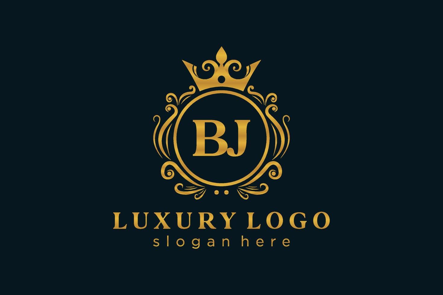 Initial BJ Letter Royal Luxury Logo template in vector art for Restaurant, Royalty, Boutique, Cafe, Hotel, Heraldic, Jewelry, Fashion and other vector illustration.