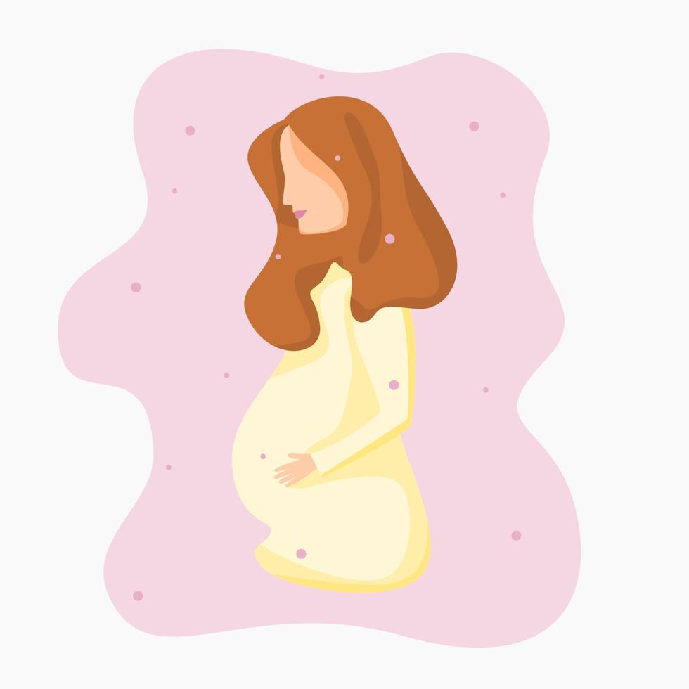 Editable Flat Style Side View of Pregnant Woman Holding Her Belly Vector Illustration for Artwork Element of Mother's Day or Womanhood Related Design