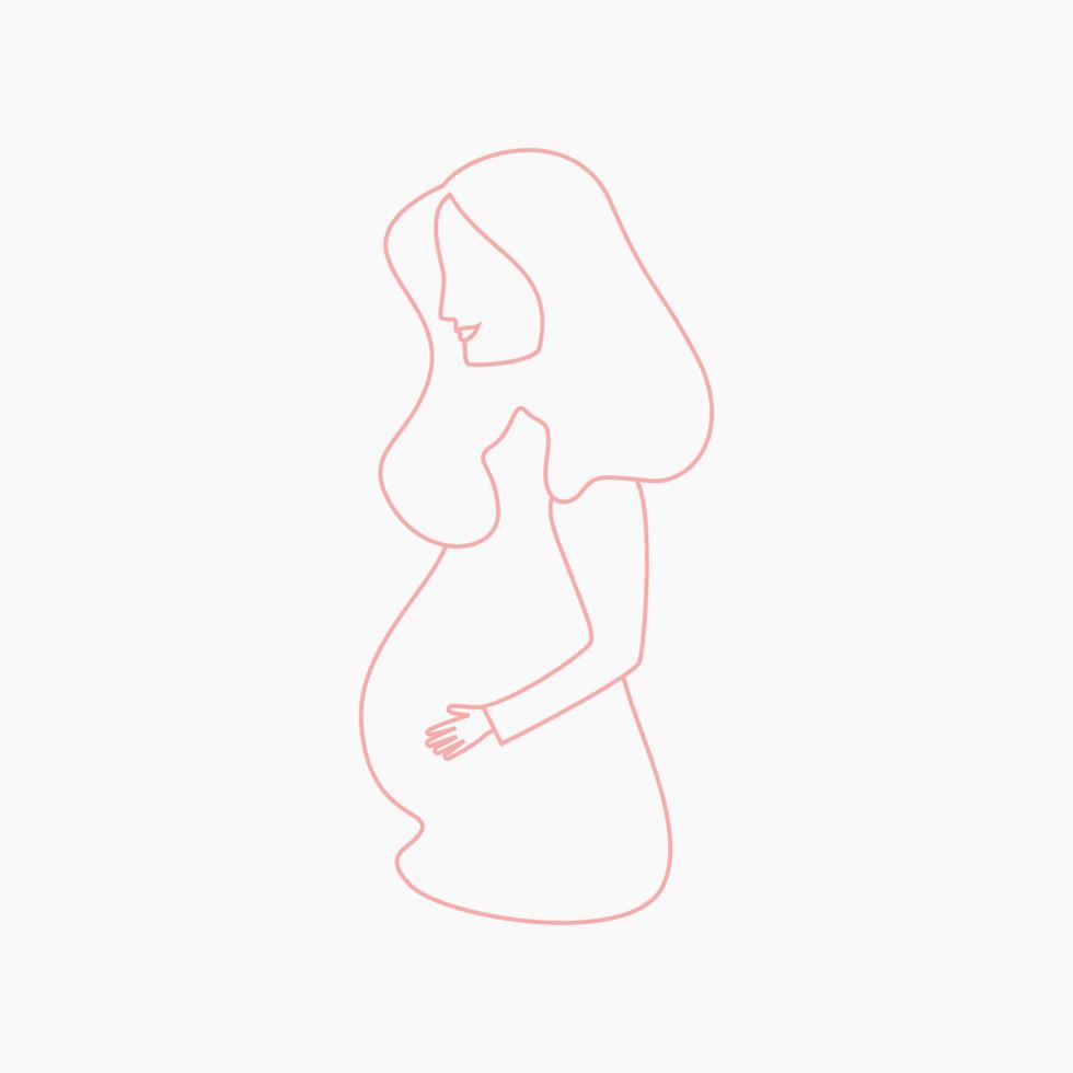 Editable Outline Style Side View of Pregnant Woman Holding Her Belly Vector Illustration for Artwork Element of Mother's Day or Womanhood Related Design