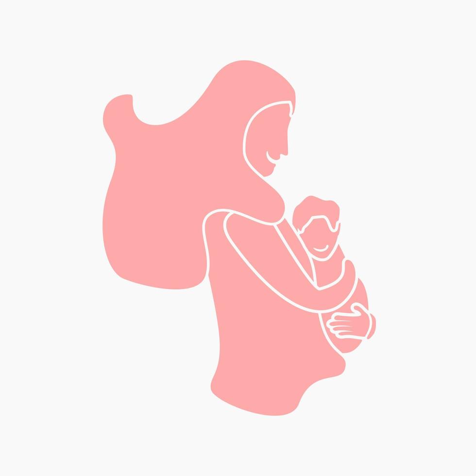 Editable Flat Monochrome Style Side View of Woman Carrying a Kid Vector Illustration for Artwork Element of Mother's Day or Womanhood Related Design