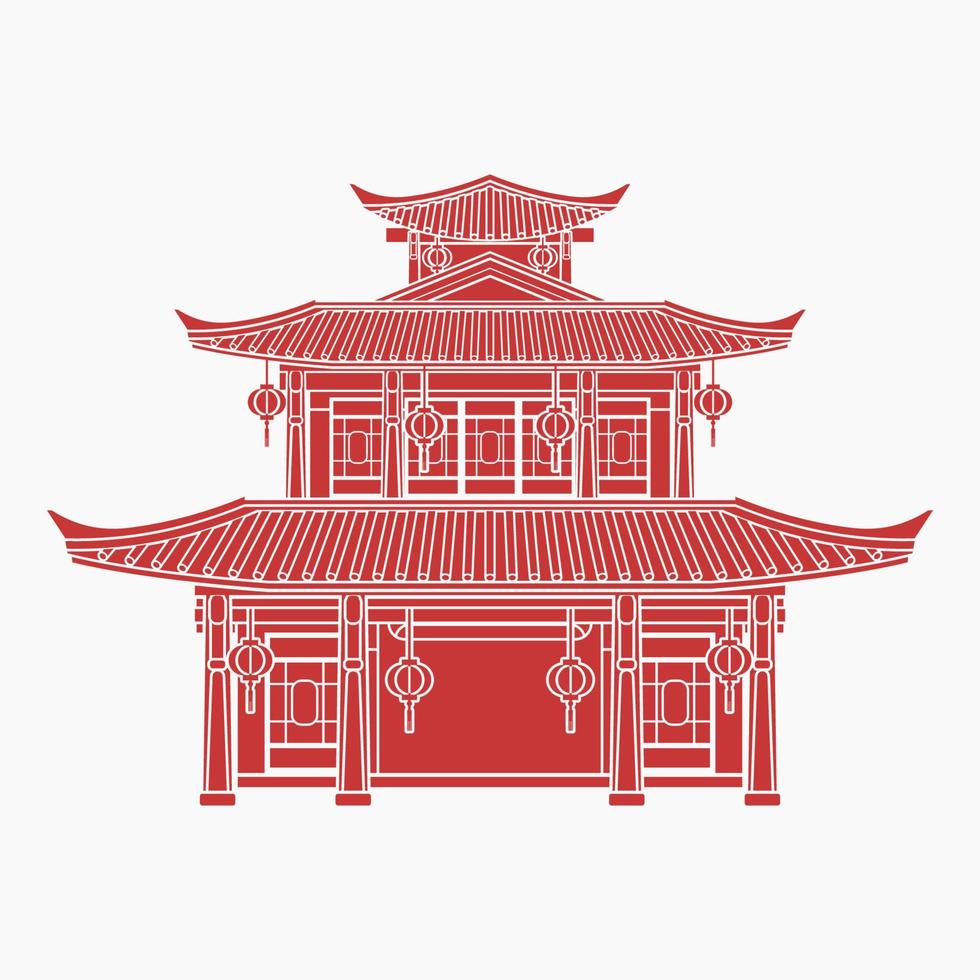 Editable Traditional Chinese Building Vector Illustration in Flat Monochrome Style for Artwork Element of Oriental History and Culture Related Design
