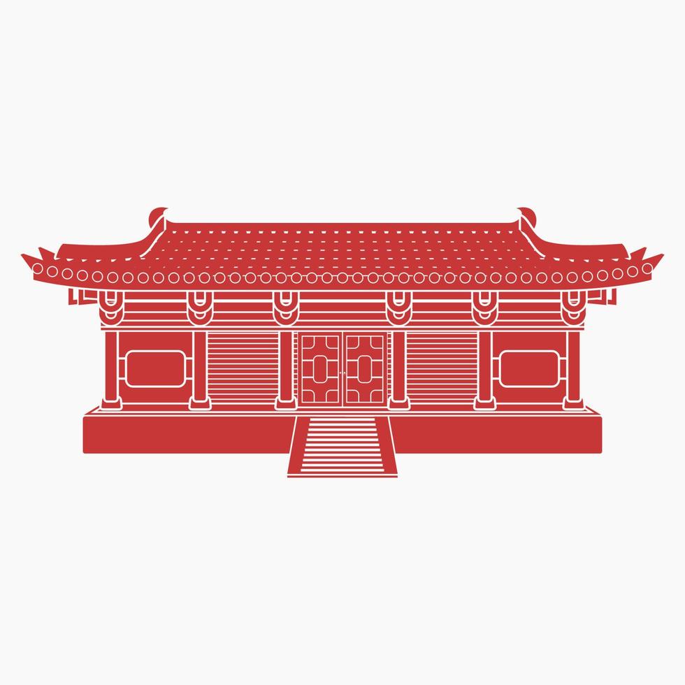 Editable Isolated Wide Traditional Chinese Building Vector Illustration in Flat Monochrome Style for Artwork Element of Oriental History and Culture Related Design