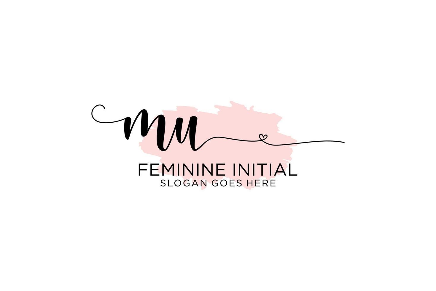 Initial MU beauty monogram and elegant logo design handwriting logo of initial signature, wedding, fashion, floral and botanical with creative template. vector