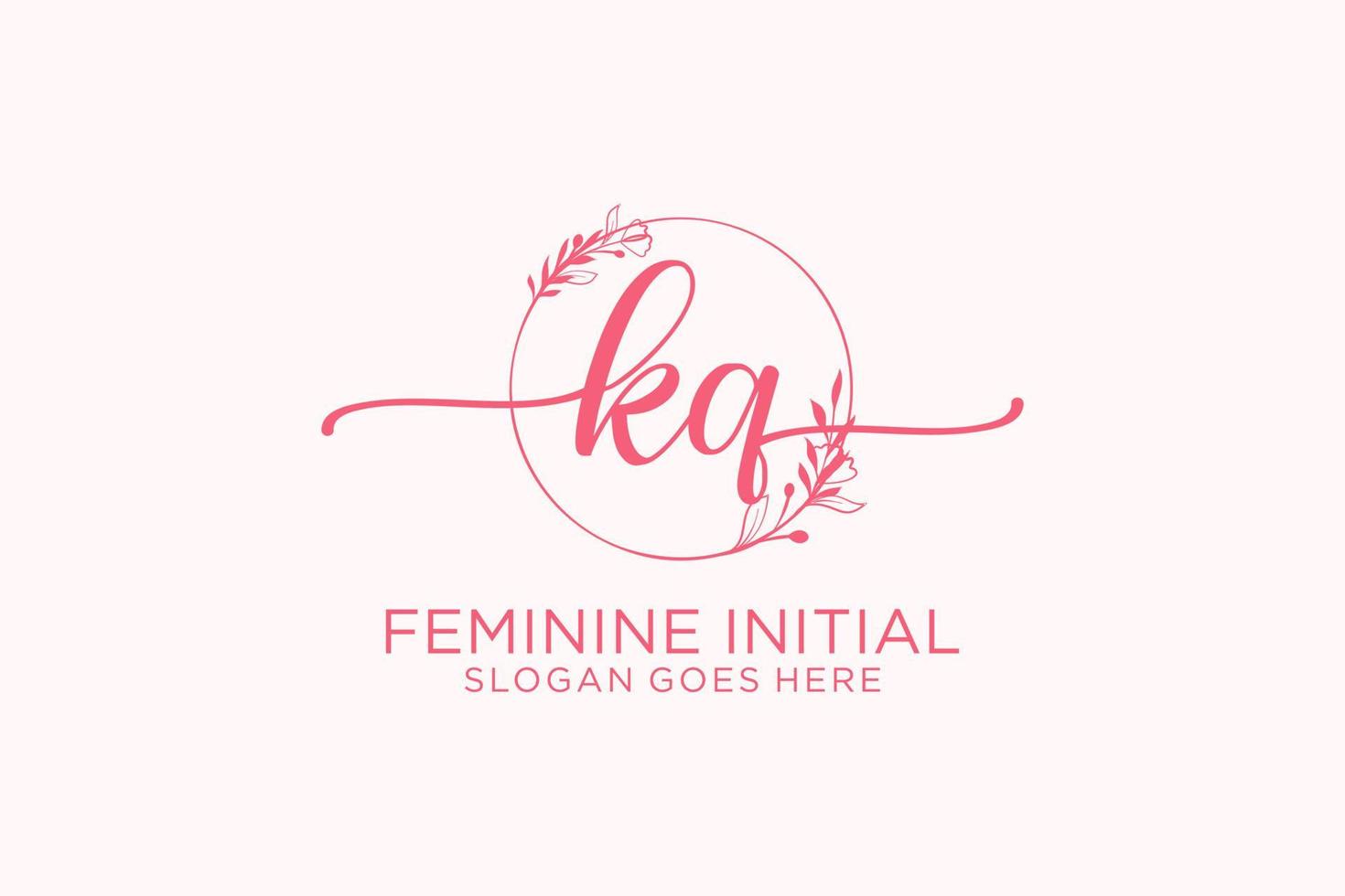 Initial KQ beauty monogram and elegant logo design handwriting logo of initial signature, wedding, fashion, floral and botanical with creative template. vector