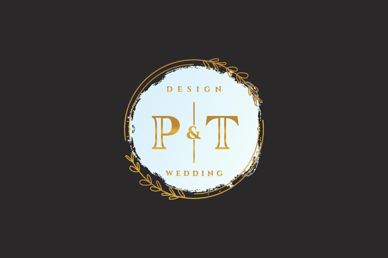 Initial PT beauty monogram and elegant logo design handwriting logo of initial signature, wedding, fashion, floral and botanical with creative template. vector