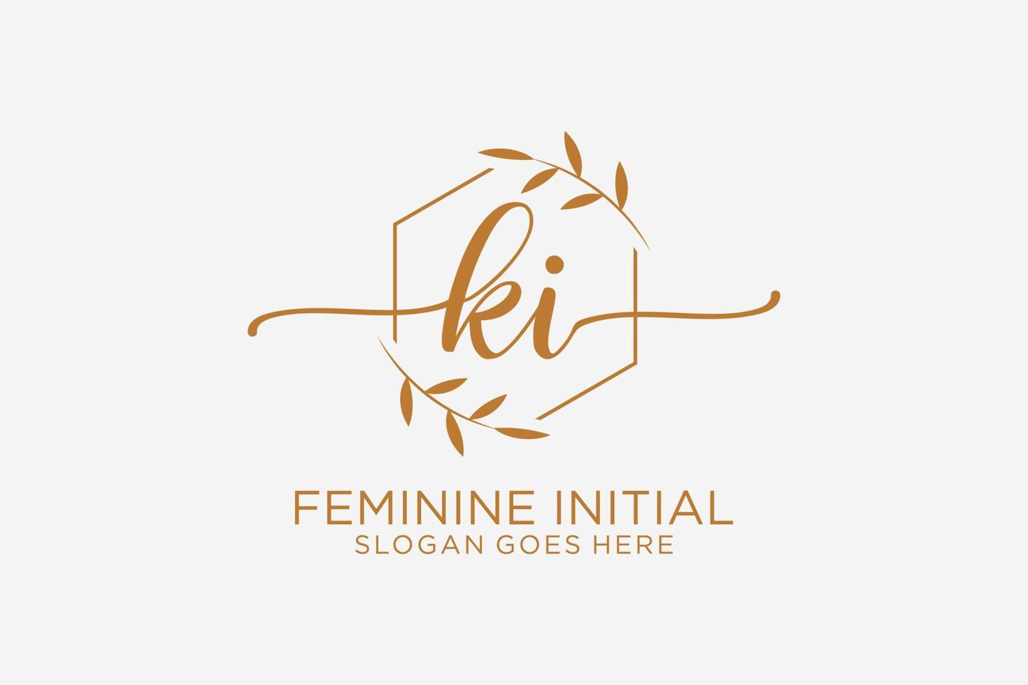 Initial KI beauty monogram and elegant logo design handwriting logo of initial signature, wedding, fashion, floral and botanical with creative template. vector