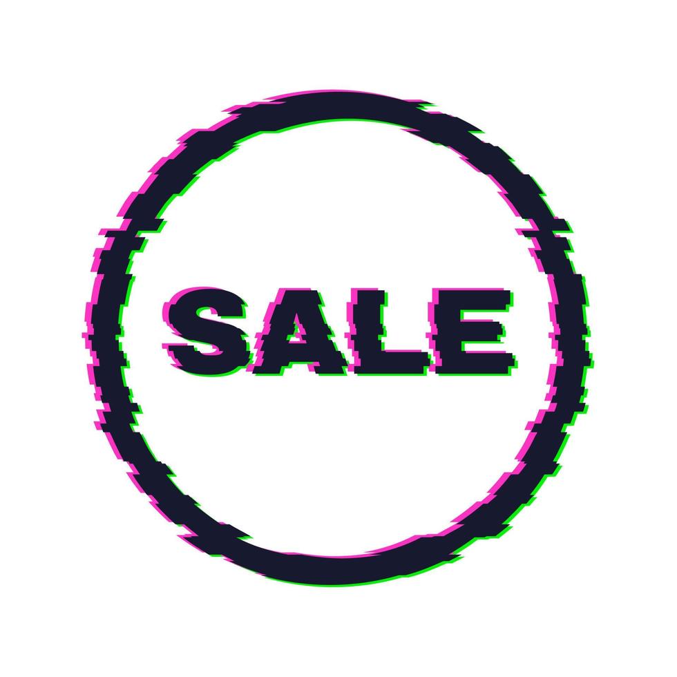 Distorted glitch sale banner with error effect on the edges and in text. Vector illustration.