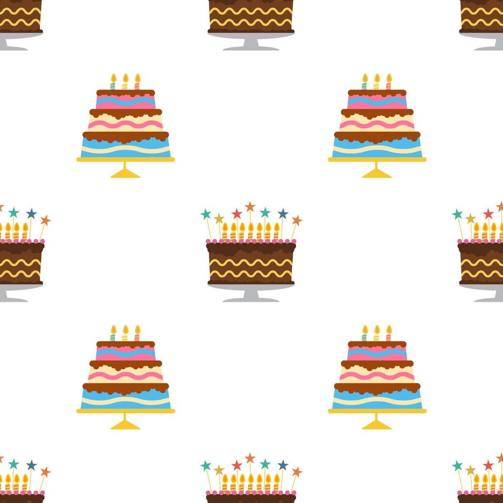 Seamless Pattern with colorful hearts, sweet cakes and pies. Vector illustration.