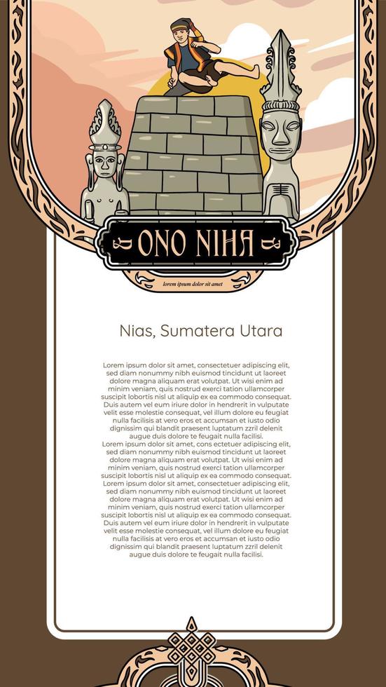 establecer nias sumatera utara ilustración. fondo de culturas indonesias dibujadas a mano vector