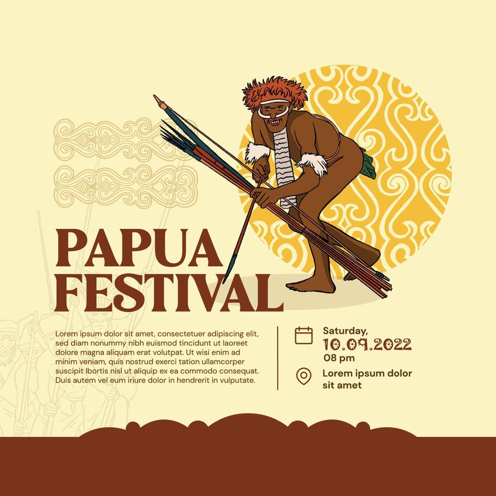 Papuan Festival with Dani Warrior Illustration for Social Media Post vector