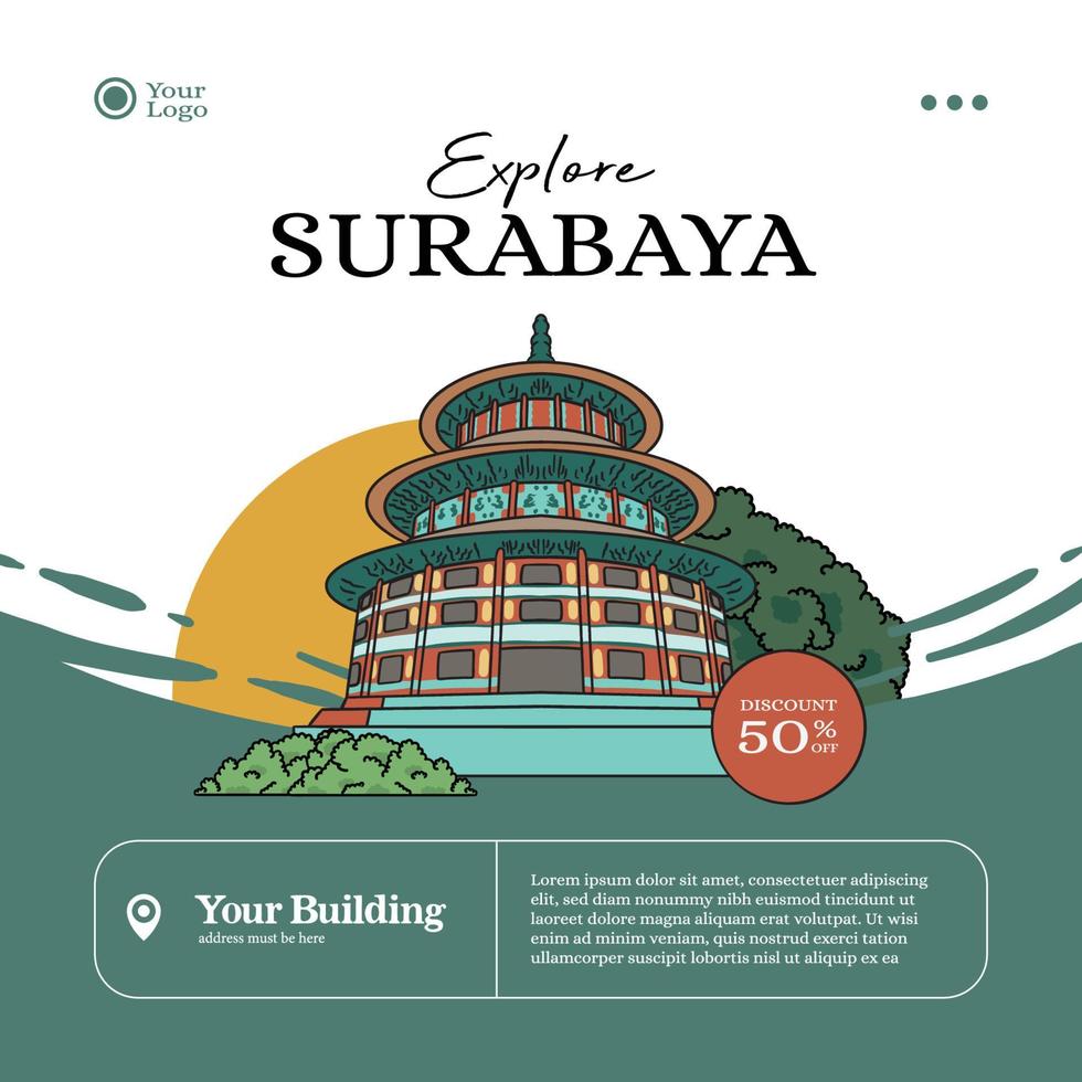 fondo de cartel de ilustración dibujada a mano surabaya indonesia vector