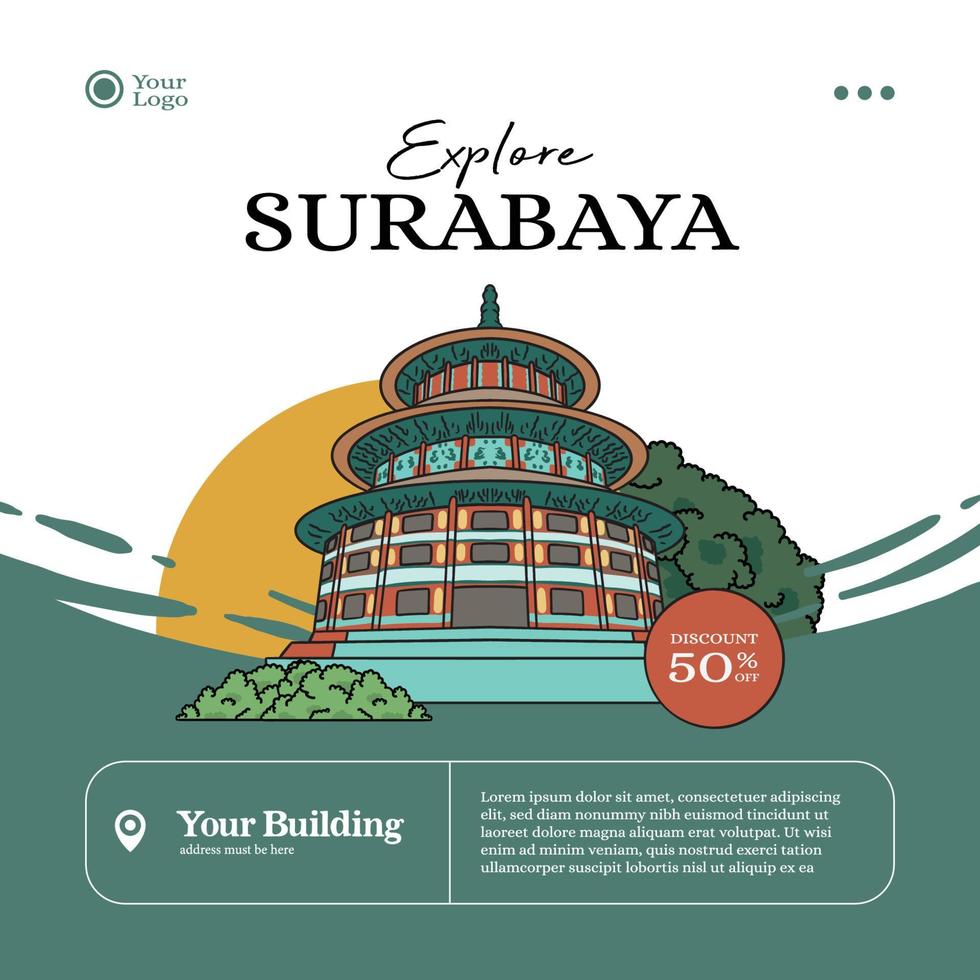 Indonesian Surabaya handdrawn illustration Poster background vector