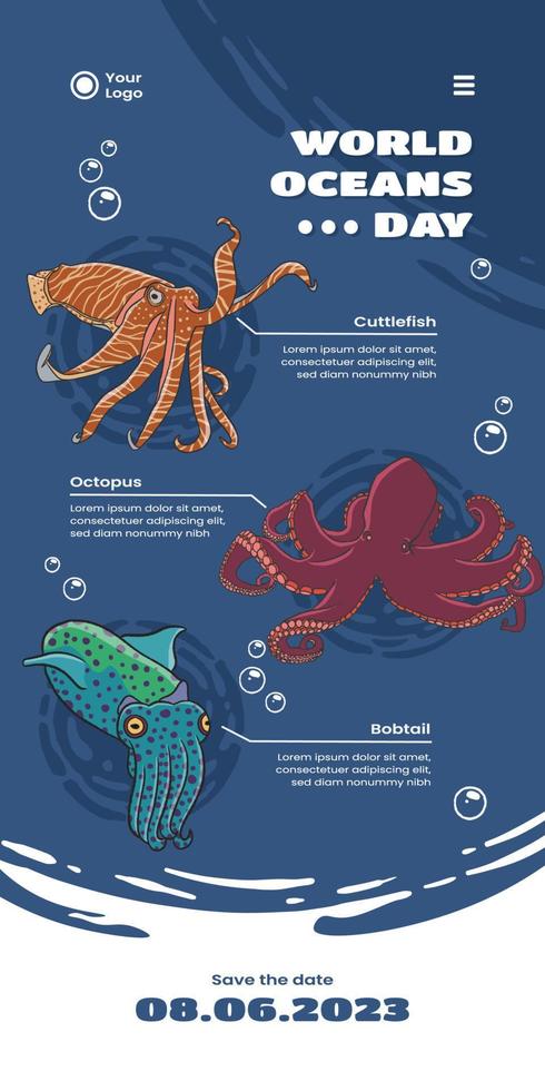 plantilla de póster con ilustración de animales marinos de indonesia vector