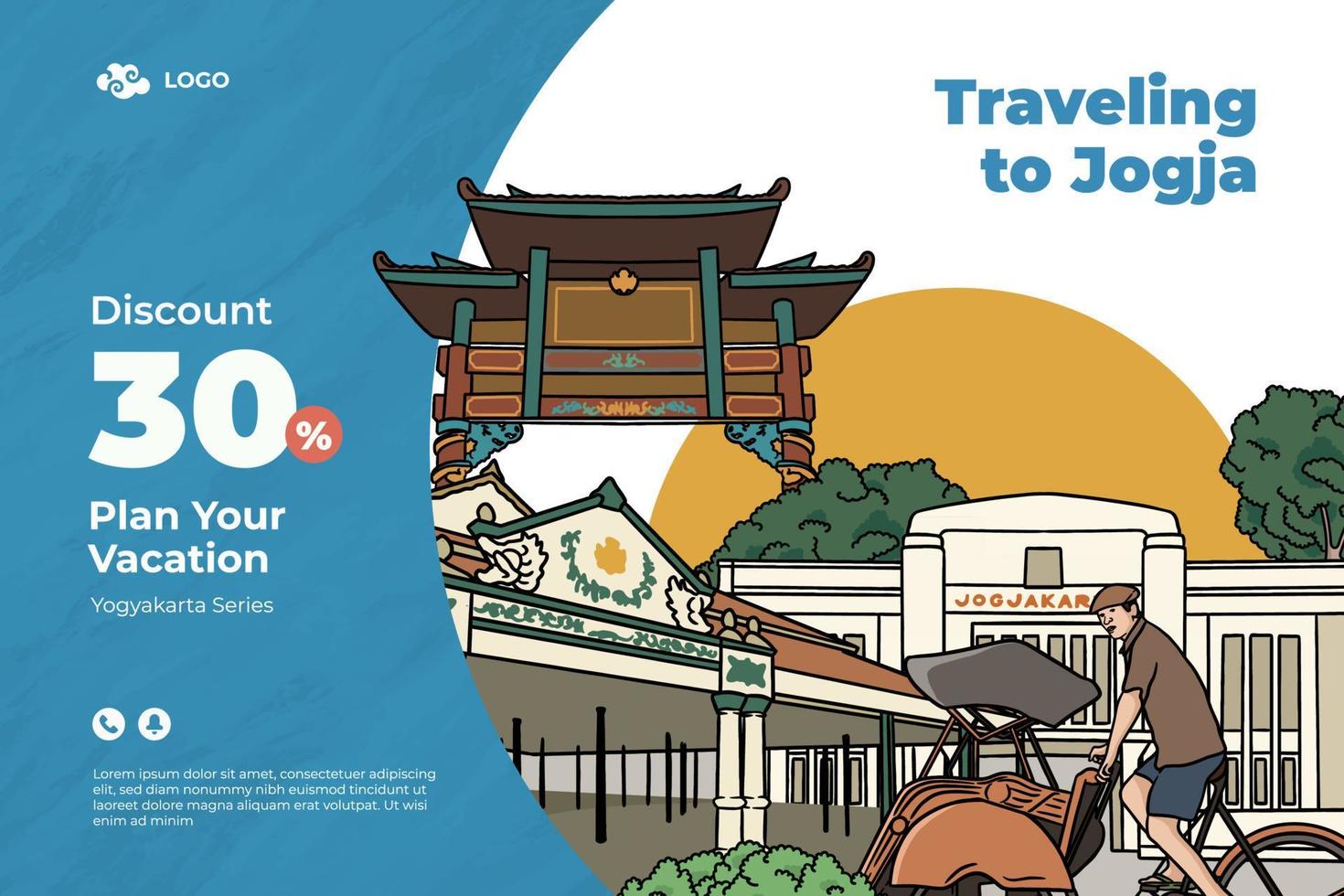 Tourism Vacation theme gift voucher discount with Yogyakarta illustration vector