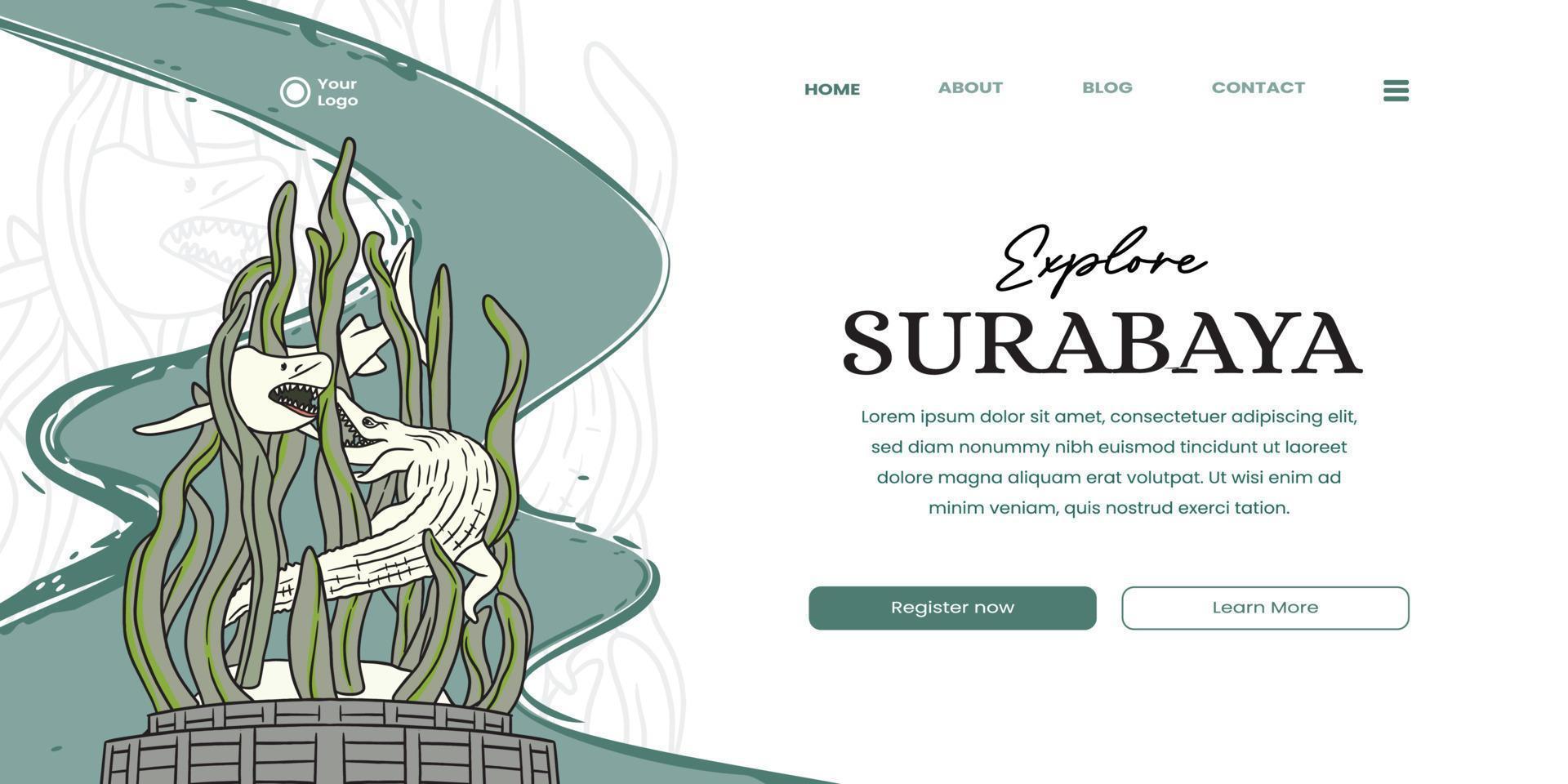 Indonesian Surabaya landmark landing pages concept template background vector