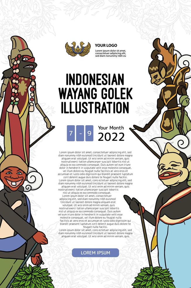 dibujado a mano ilustración de espectáculo de marionetas indonesias publicaciones en redes sociales vector