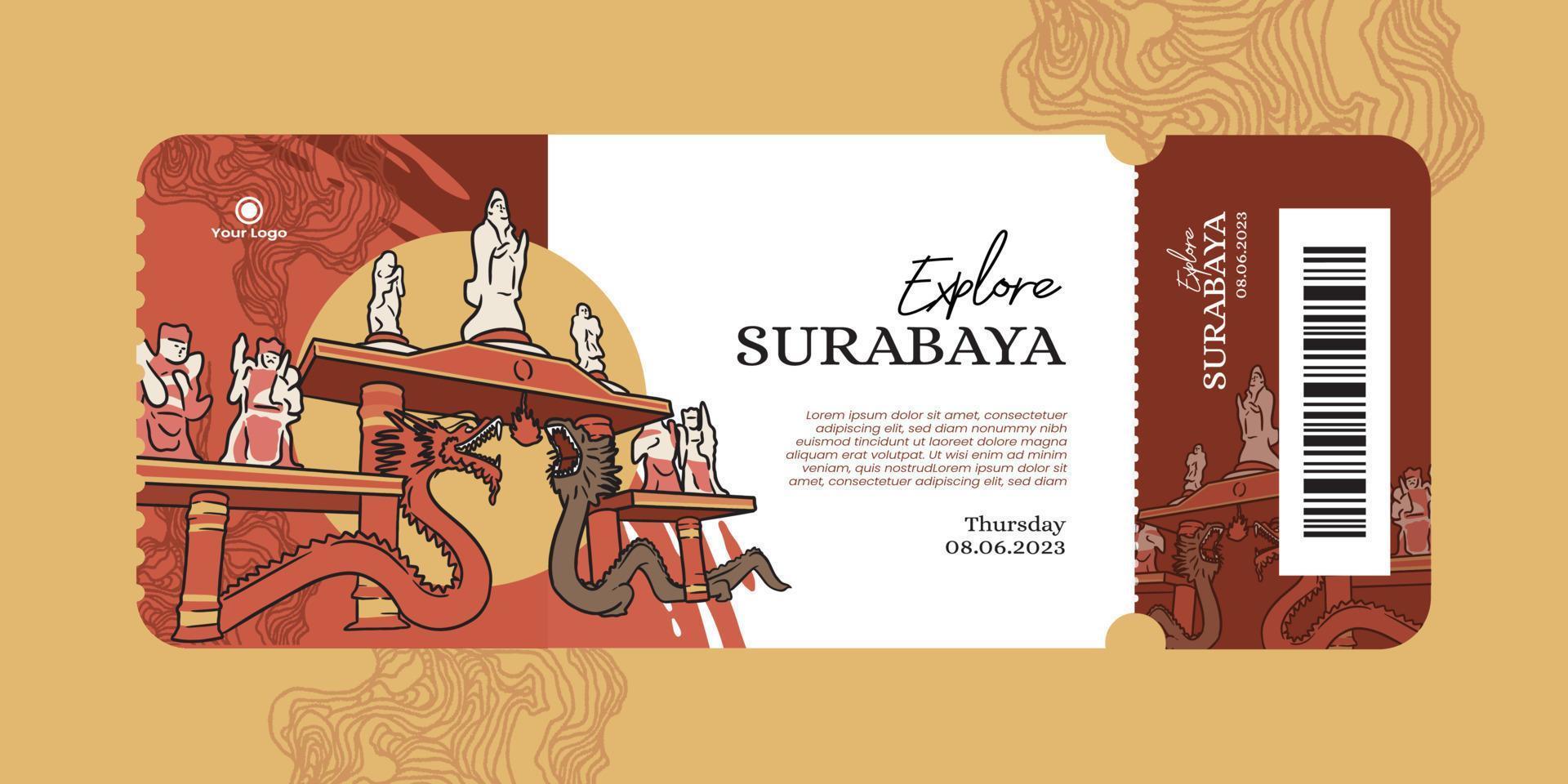 Explore surabaya ticket idea template with ethnic background vector