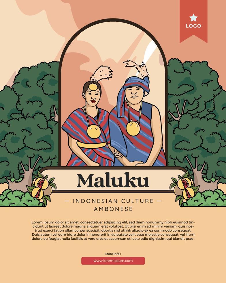 ambonese boda tradicional cultura maluku maravillosa indonesia ilustración dibujada a mano vector