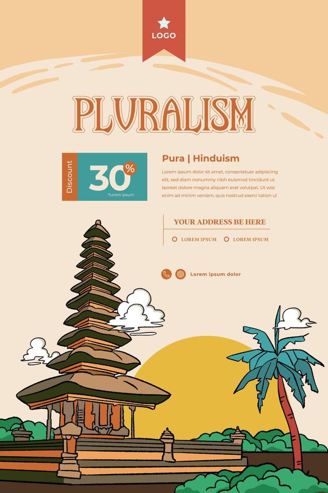 indonesio pura religión hindú edificio dibujado a mano ilustración vector