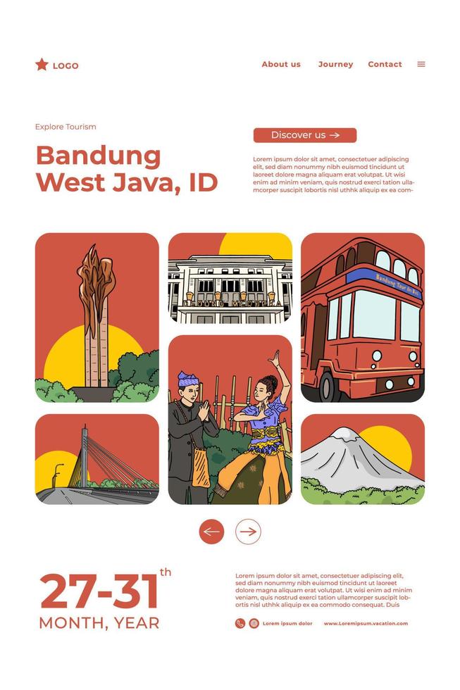 ilustración de dibujado a mano de turismo de bandung de indonesia para publicación en redes sociales vector