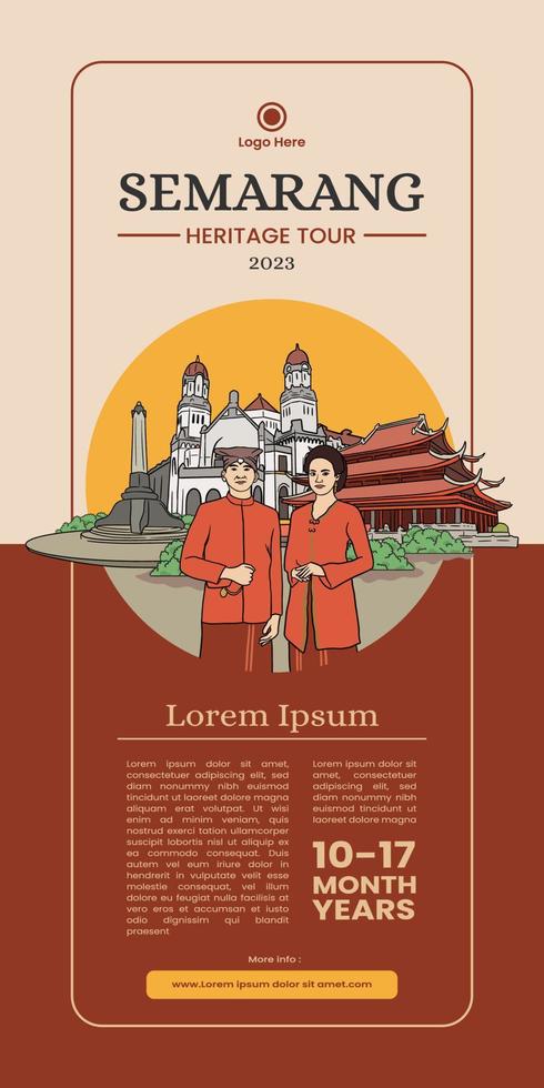 social media post with semarang tourism handdrawn illustration vector