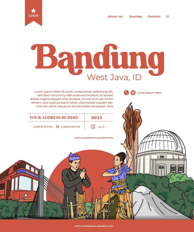 Bandung tourism hand drawn illustration for social media post vector